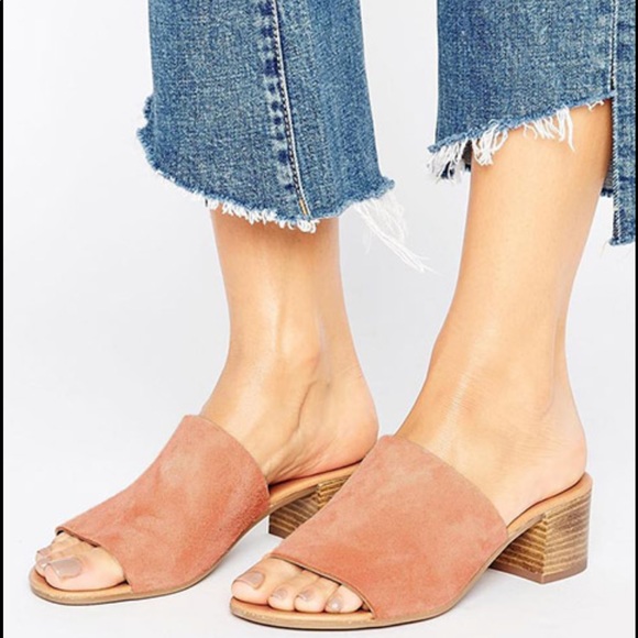 ASOS Shoes - ASOS pink suede block heel open toe mules Sz 8 -38